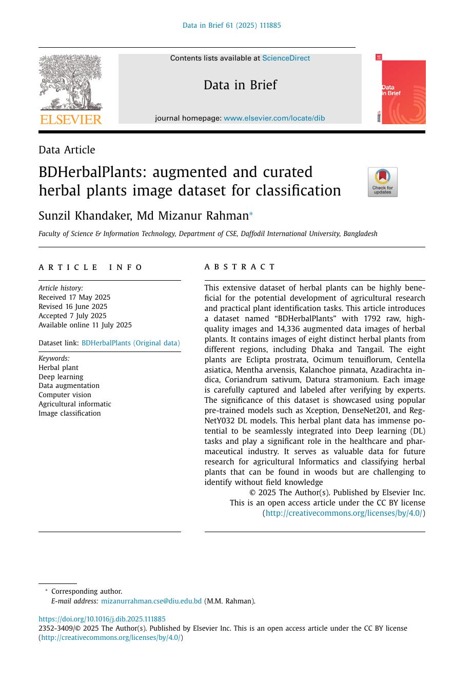 BDHerbalPlants: Augmented and Curated Herbal Plants Image Dataset